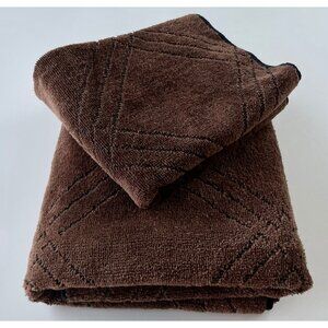 Vintage 1980s towels, plush bath + hand towel set, chocolate brown